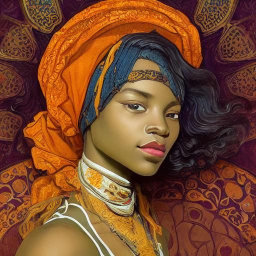 Vibrant Orange Ashanti Woman Portrait in Hyperrealism Style