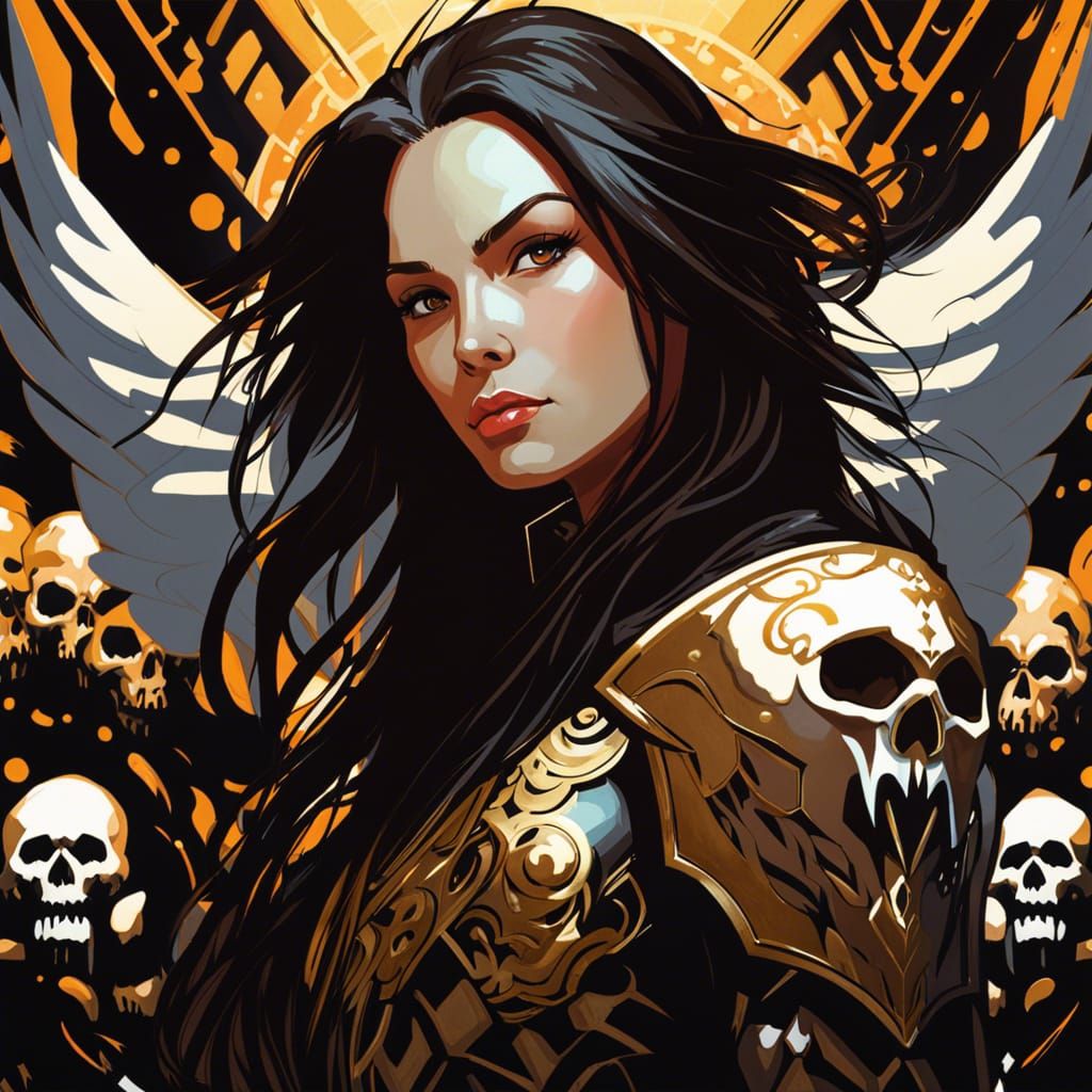 Female Paladin Portrait with Runic Skulls
