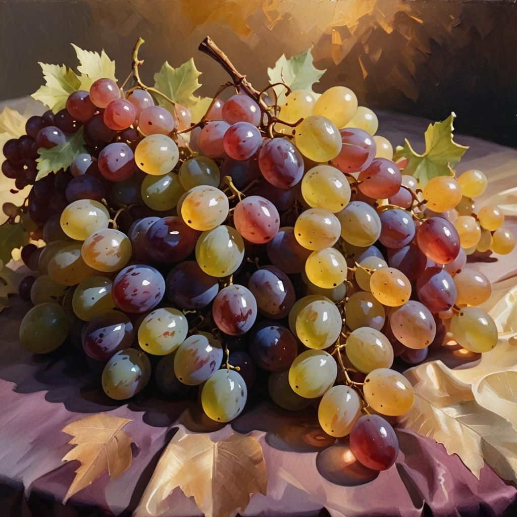 Translucent Grapes Still Life as Impressionistic Oil Paintin...