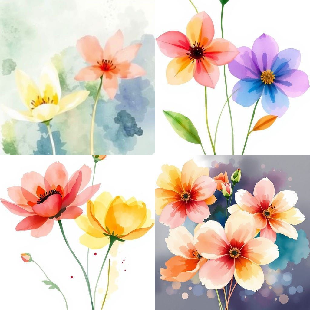 Abstract Watercolor Flowers in Bloom