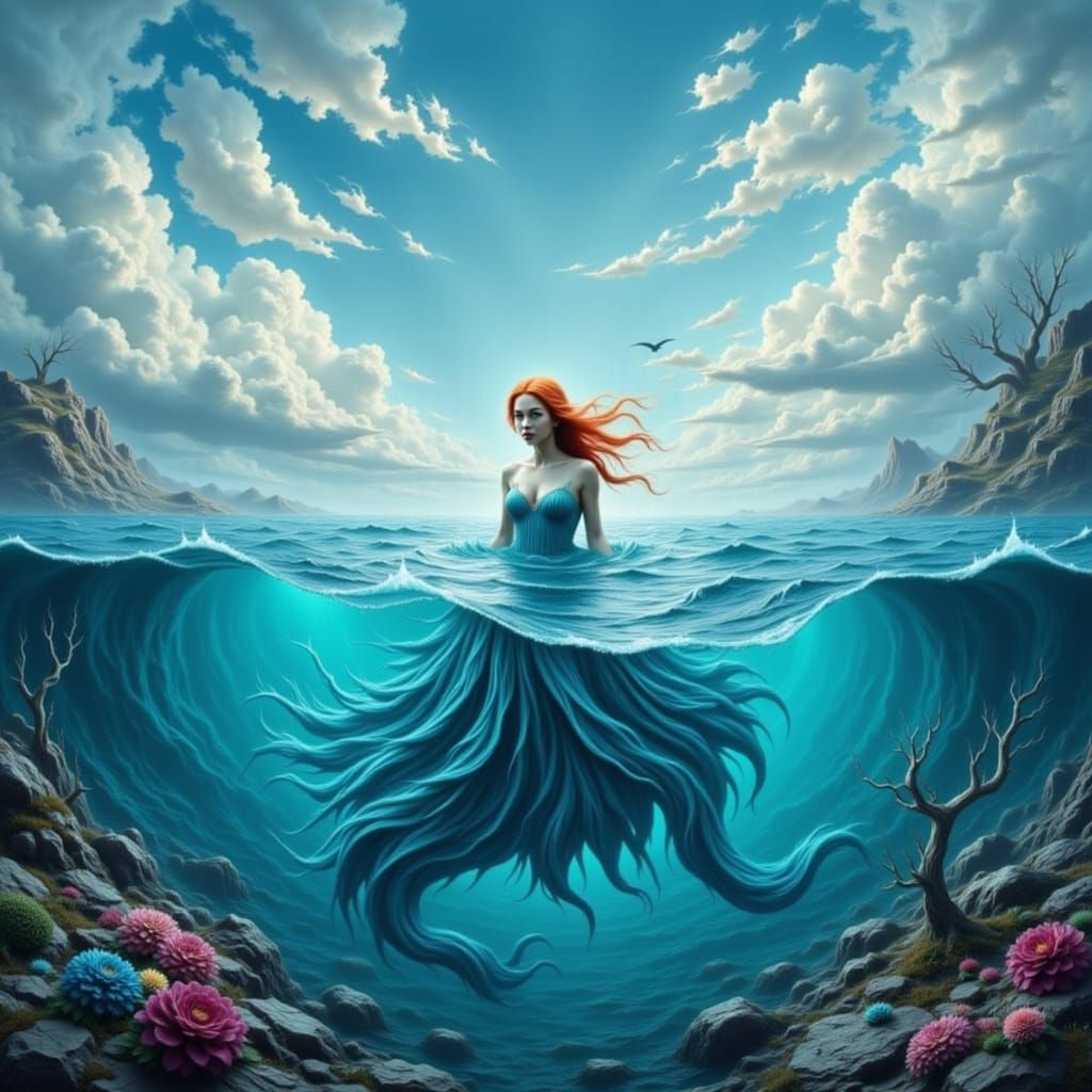 Surreal Dreamscape with a Beautiful Mermaid