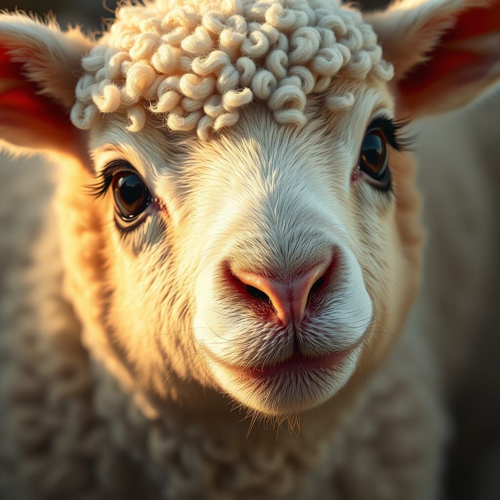 Detailed Lamb Face Reflecting Anxious Emotion