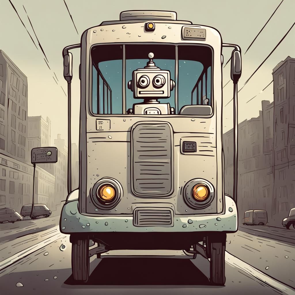 Old Fashioned Robot Drives a Bus