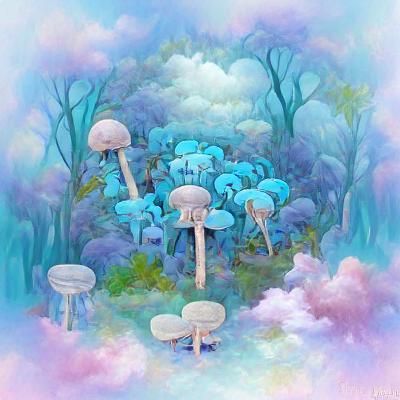 Bioluminescent Blue Mushroom Forest