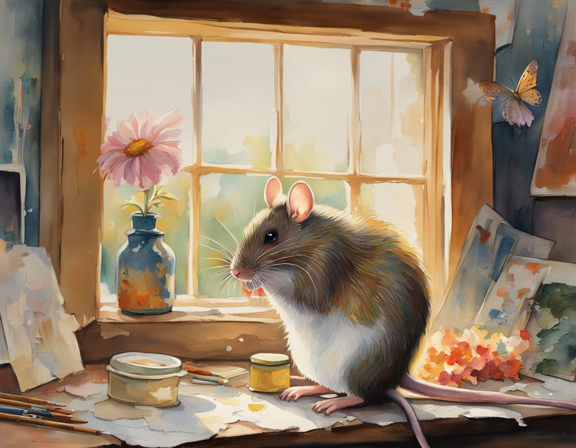 Whimsical Mouse Artist's Studio in Post-Impressionist Style