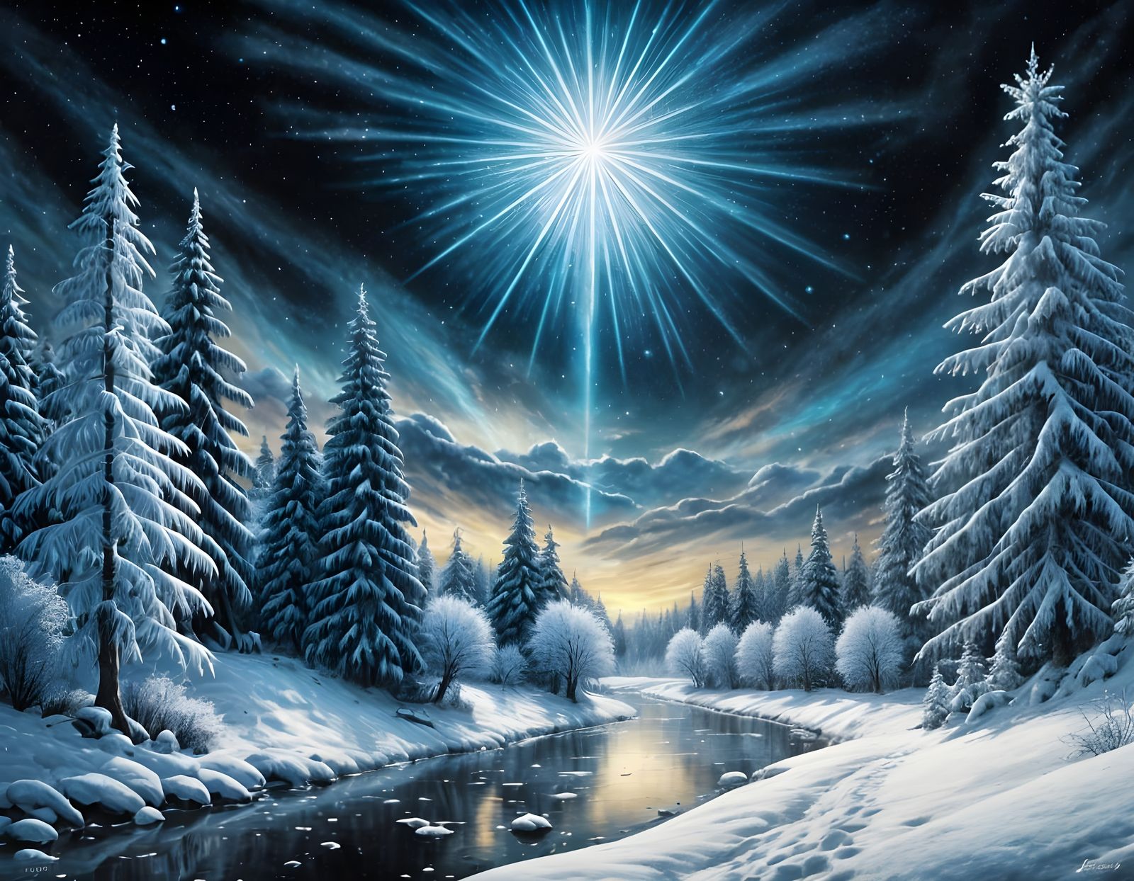 Magical Christmas Eve Scene in Art Deco Style