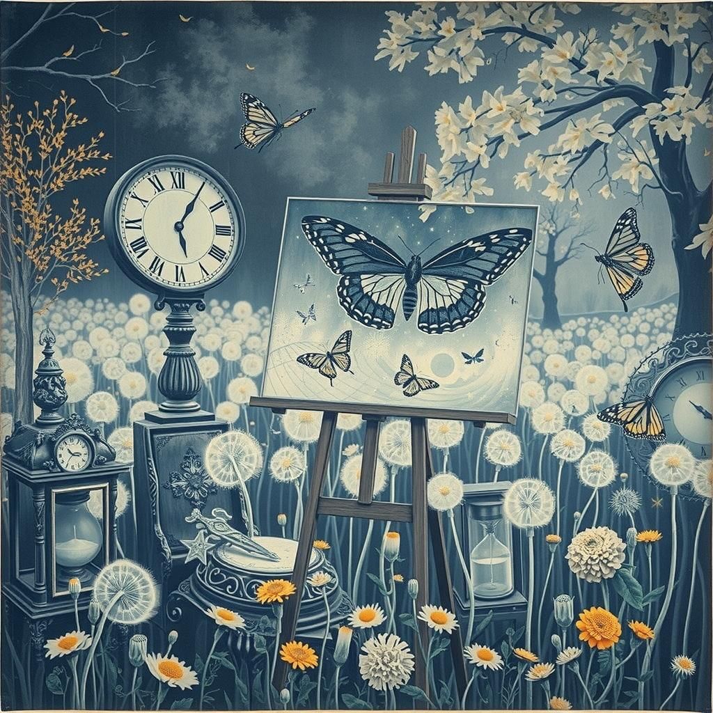 Surreal Dreamlike Studio with Autumnal Trees and Aztec Deity