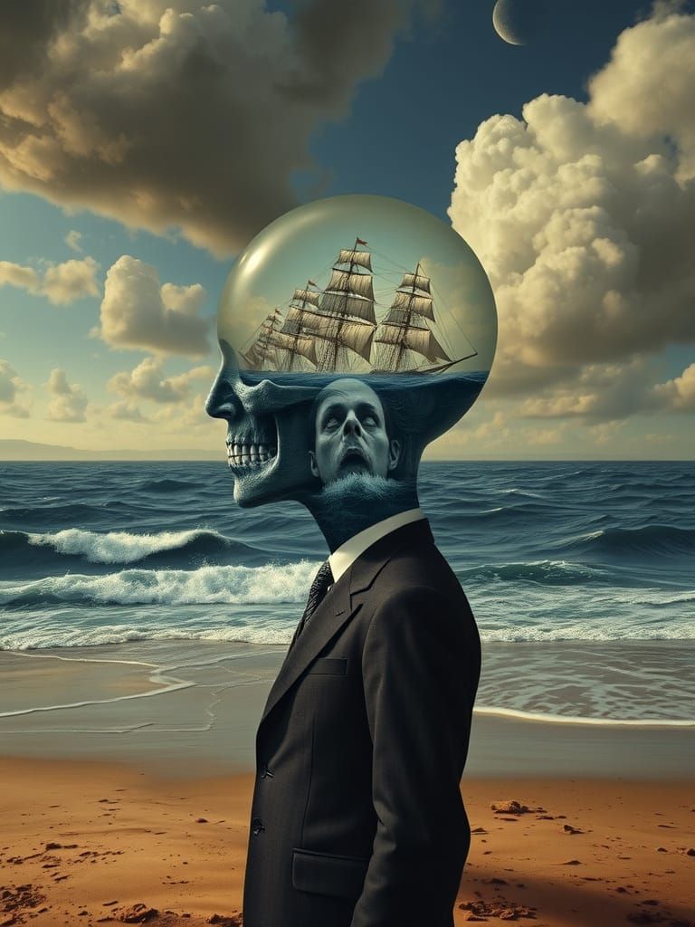 Surreal Seascape Head: Hyperrealistic Art