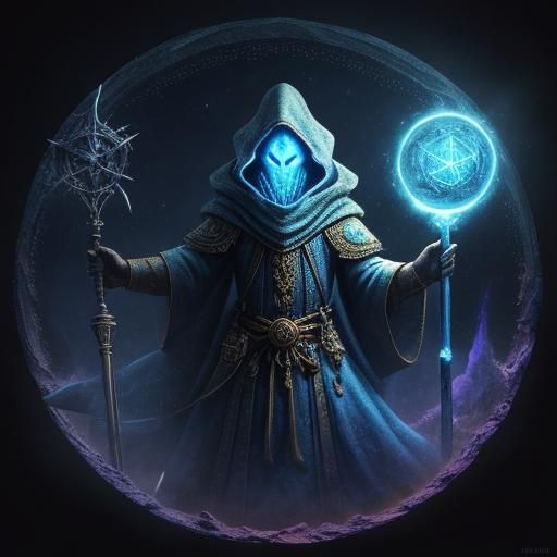 Alien Wizard Casting Spell on Ancient Parchment