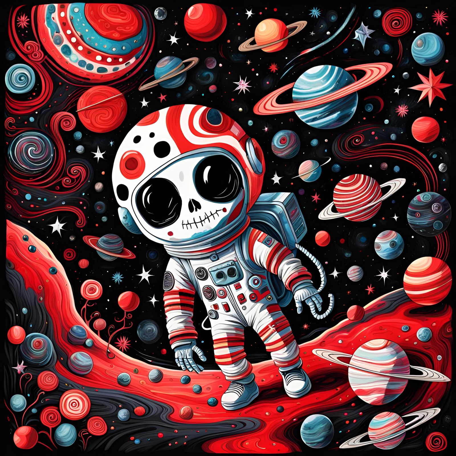 Astronaut Skull in Dream Space with Plaid Suit