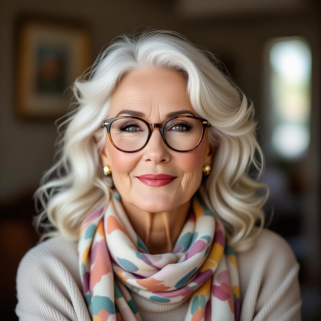 Elegant Elderly Lady's Vibrant Photographic Portrait
