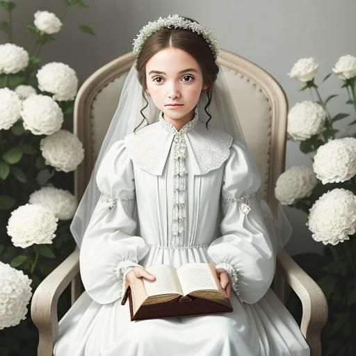 Vintage Bride with Prayer Book and White Flowers