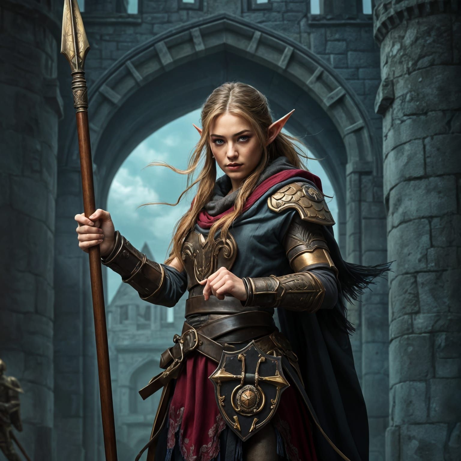 Elf Warrior Ready for Battle at City Gate