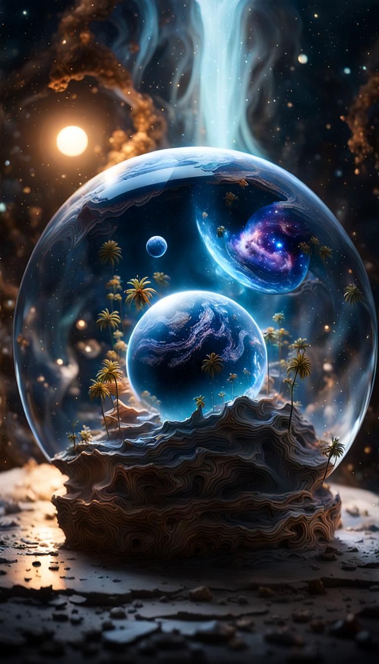 Alien Hand Holding Galaxy Marble: Dark Fantasy Art