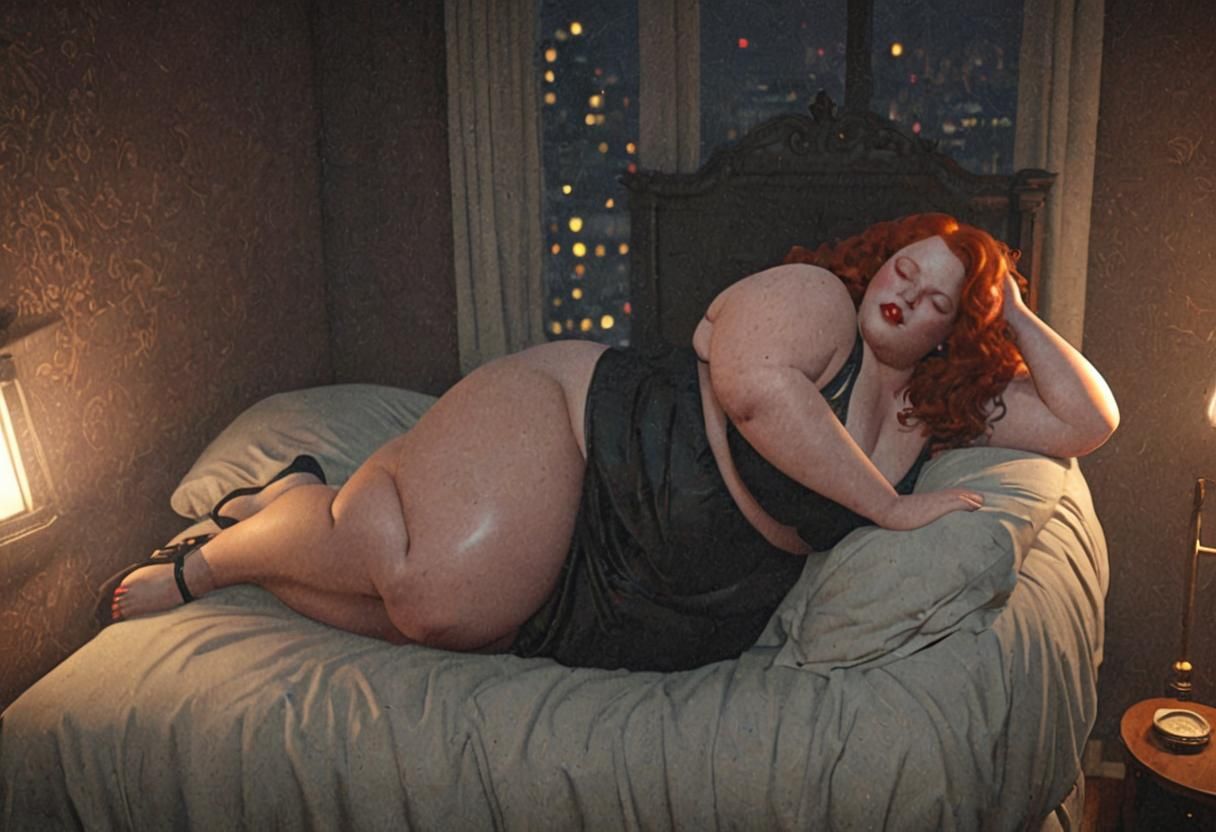 Redhead SSBBW Portrait in Low Light, 3D Render