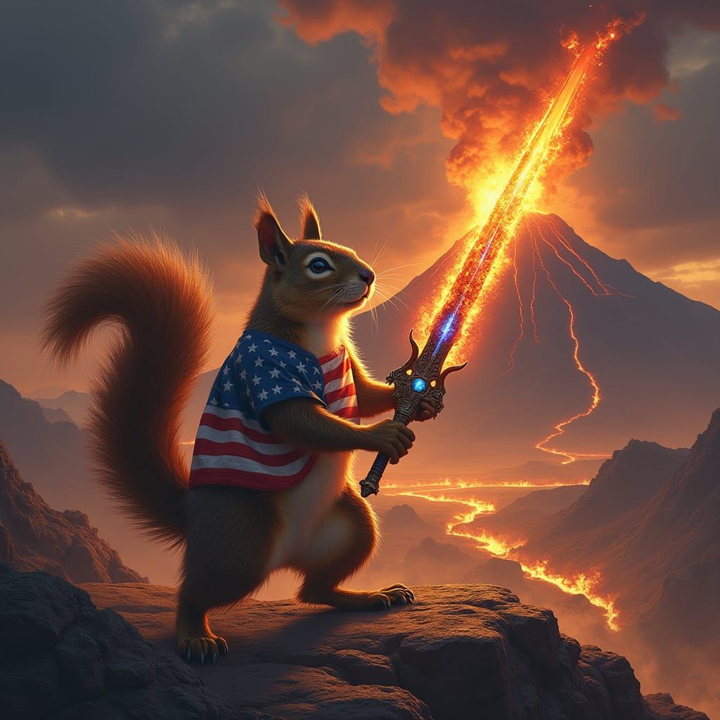Squirrel Warrior Unleashes Apocalypse with Fiery Sword