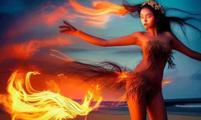 Fijian Fire Dancer at Midnight: Ethereal Photograph