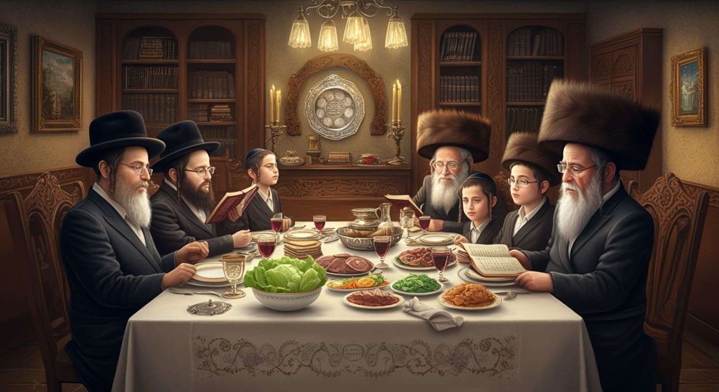 Hasidic Seder Night Scene in Digital Painting