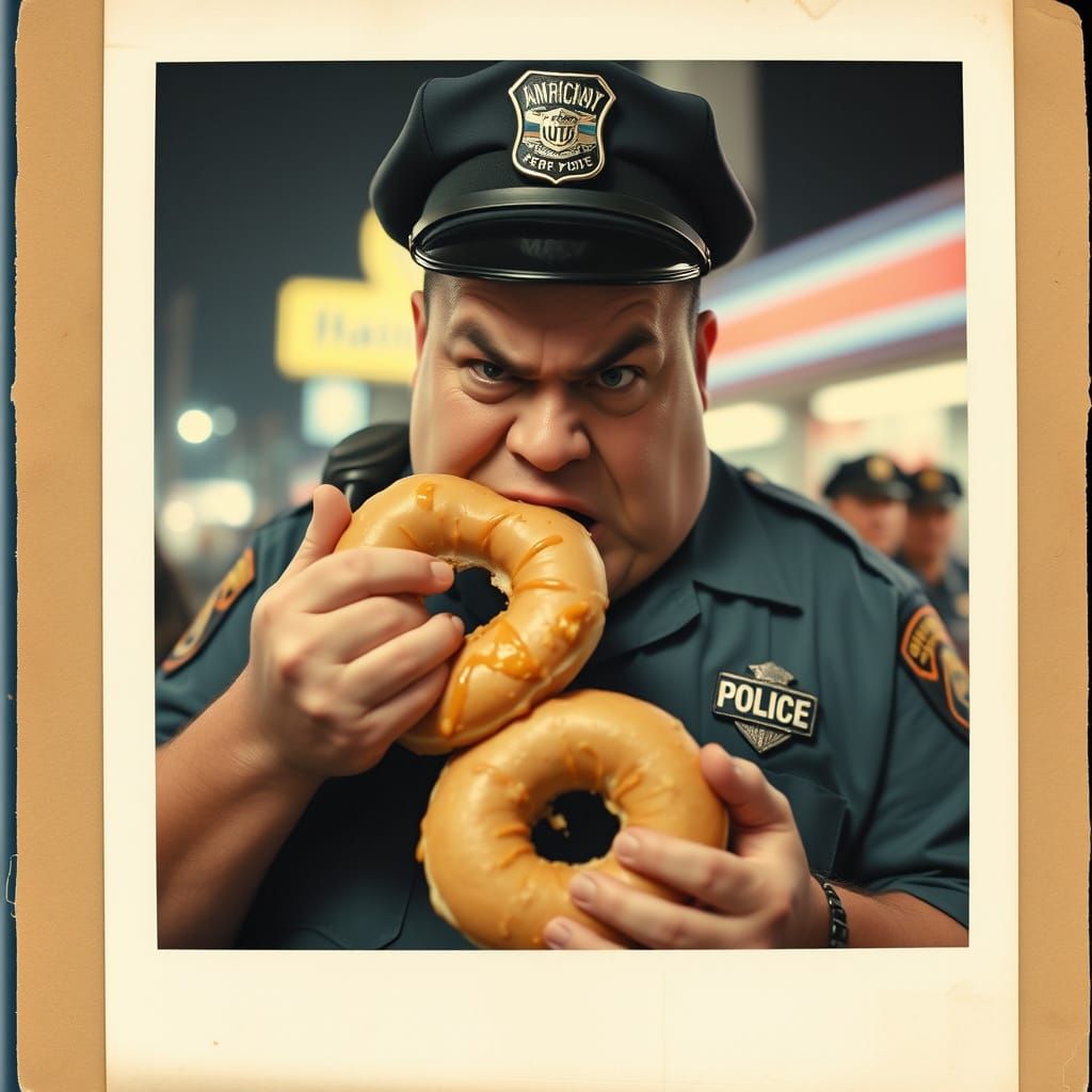 Angry, Overweight American Cop in Cartoonish Frustration