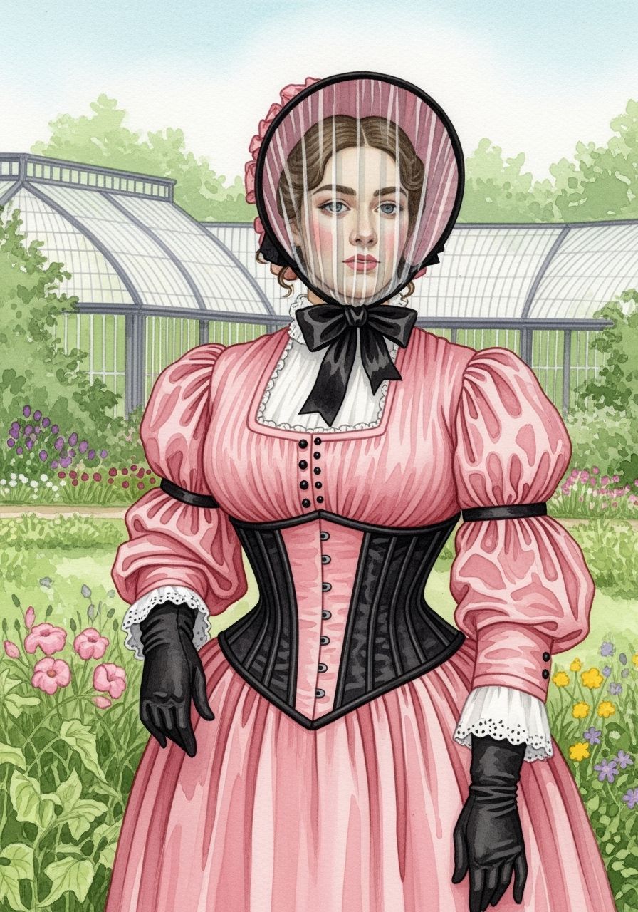 Victorian Woman in Botanic Garden, Watercolor Painting