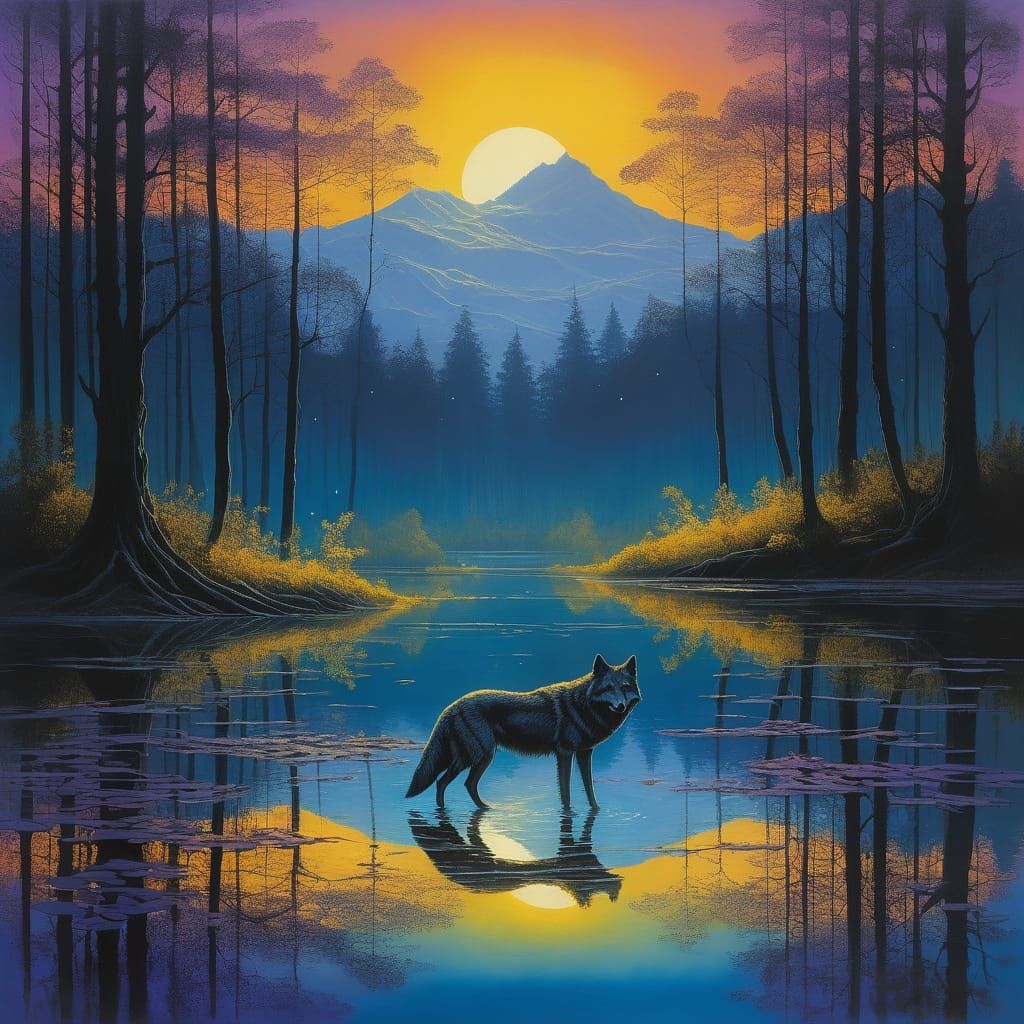 Moonlit Wolf of the Mystical Forest