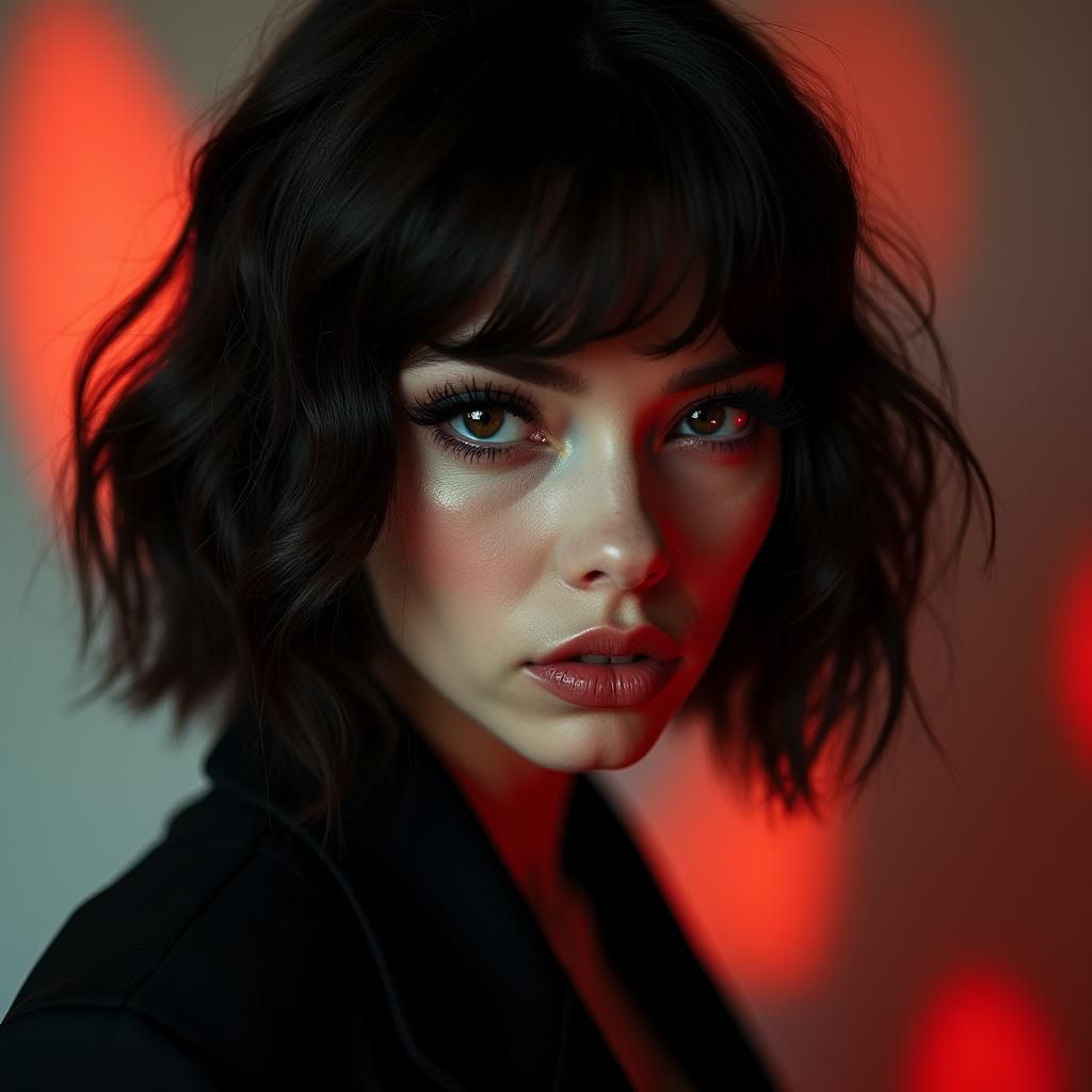 Noir Portrait of Brunette with Geometric Background