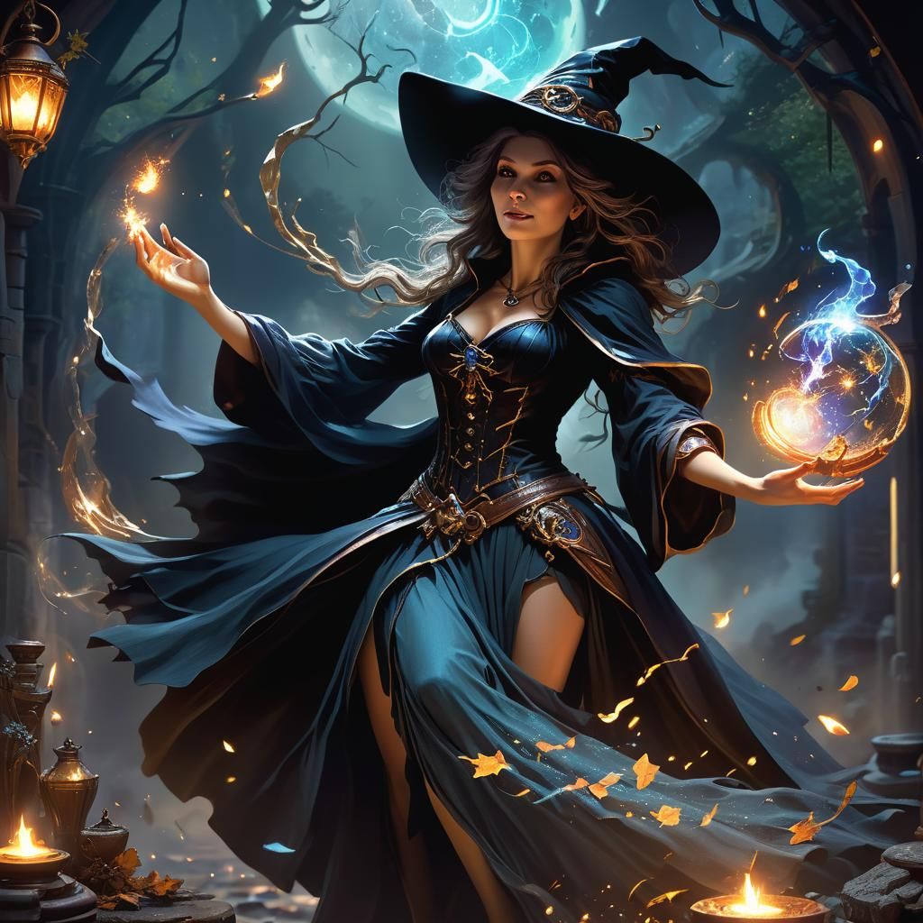 Epic Witch Spellcasting in Dark Fantasy Style