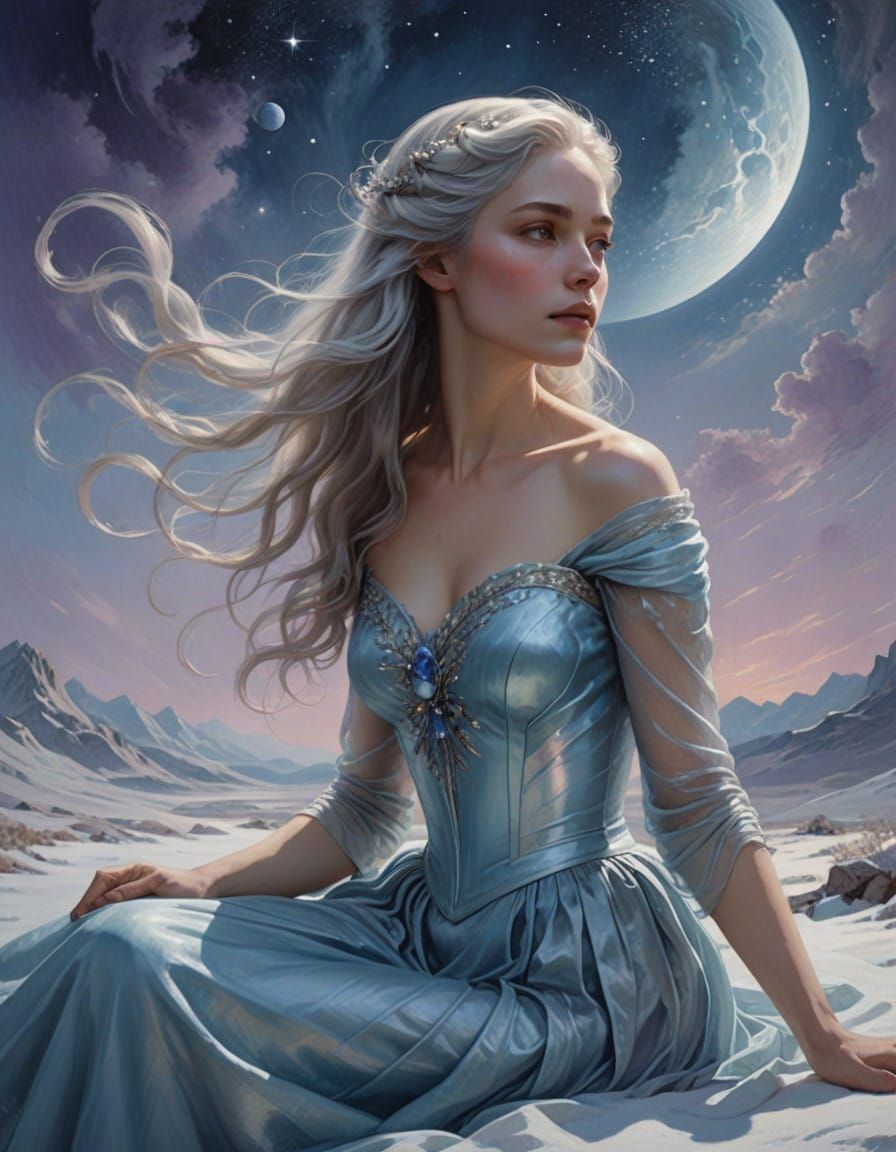 Ethereal Goddess in Celestial Snowscape