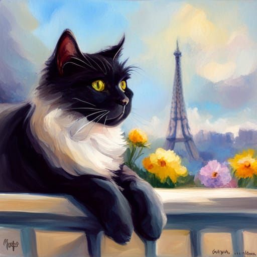 Paris Balcony Cat in Spring Oil Painting