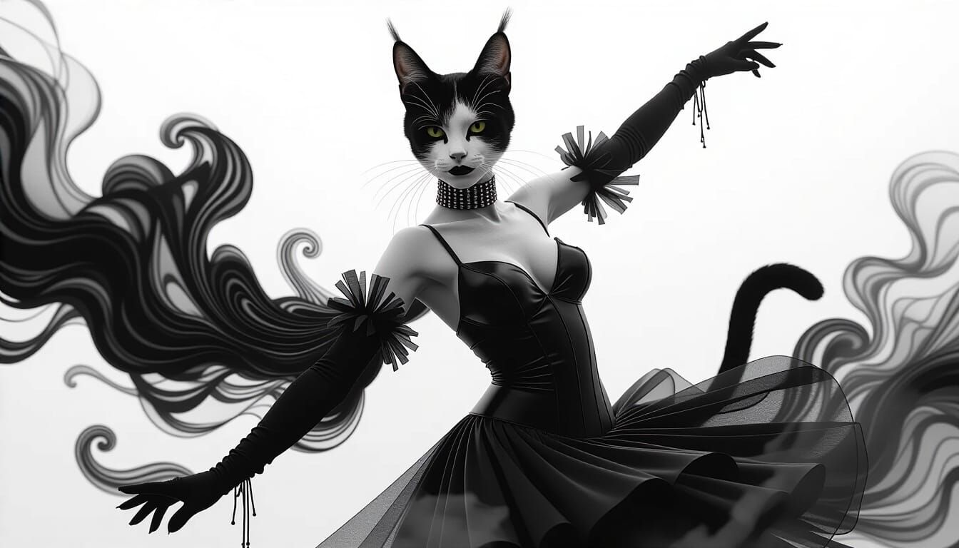 Elegant Punk Catwoman Dancing in Mist