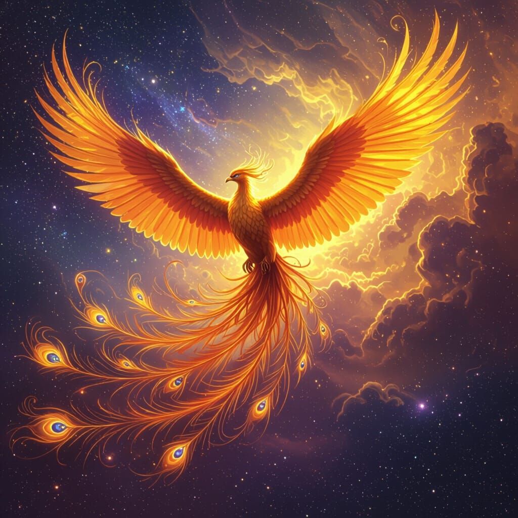 Ethereal Phoenix Soaring Through Cosmic Nebula
