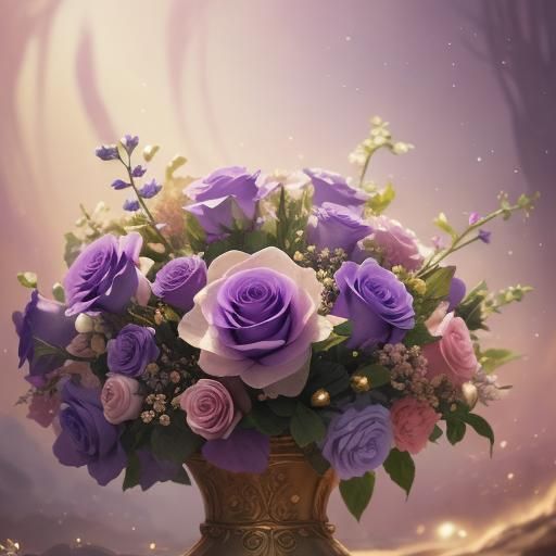 Teddy Bear Cradling Roses in Dreamy Oil Painting