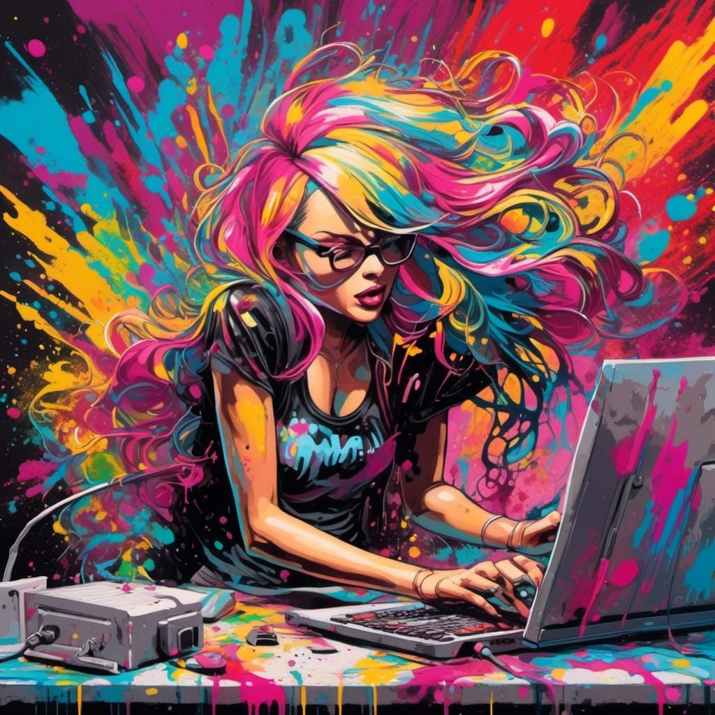 Frustrated Woman in Graffiti Street Art Style