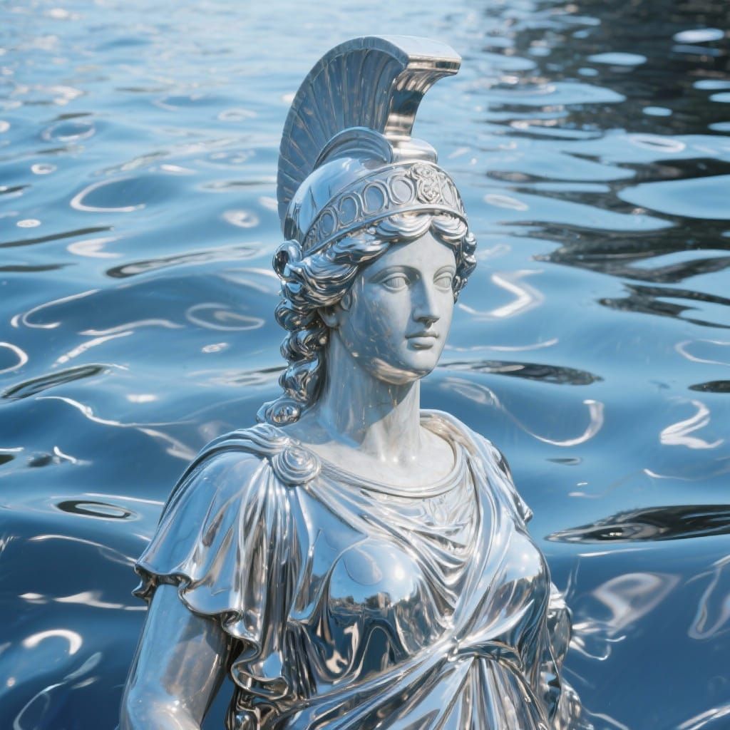 Mercury Waves Form Goddess Athena Statue