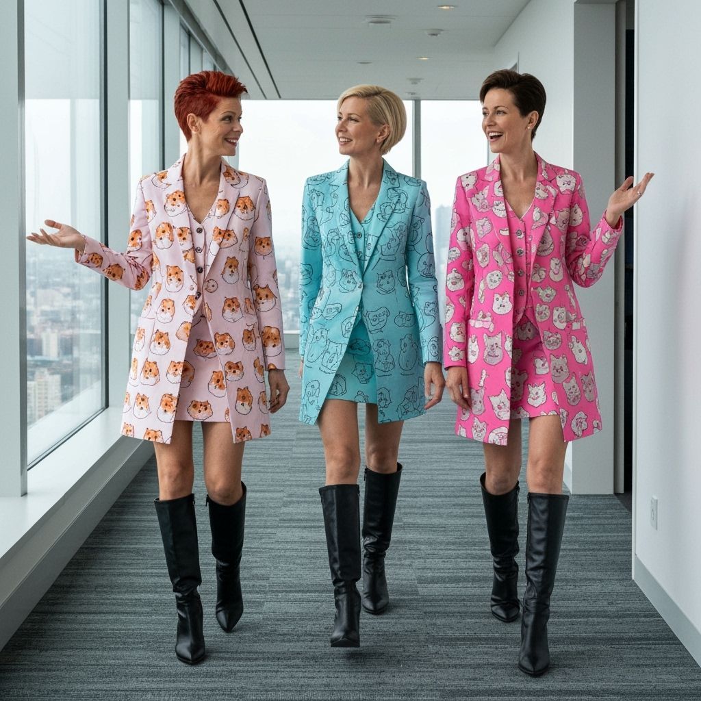 Businesswomen in Animal Patterned Labcoat Suits