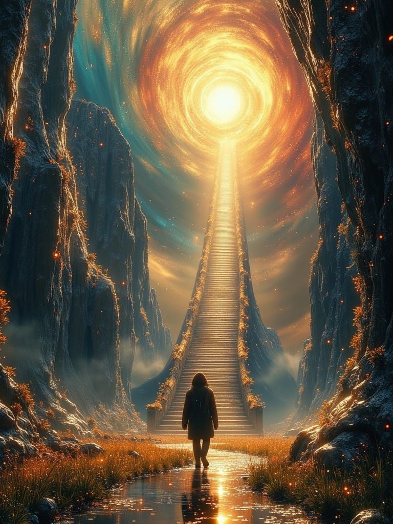 Dreamlike Stairway Landscape in Surrealist Style