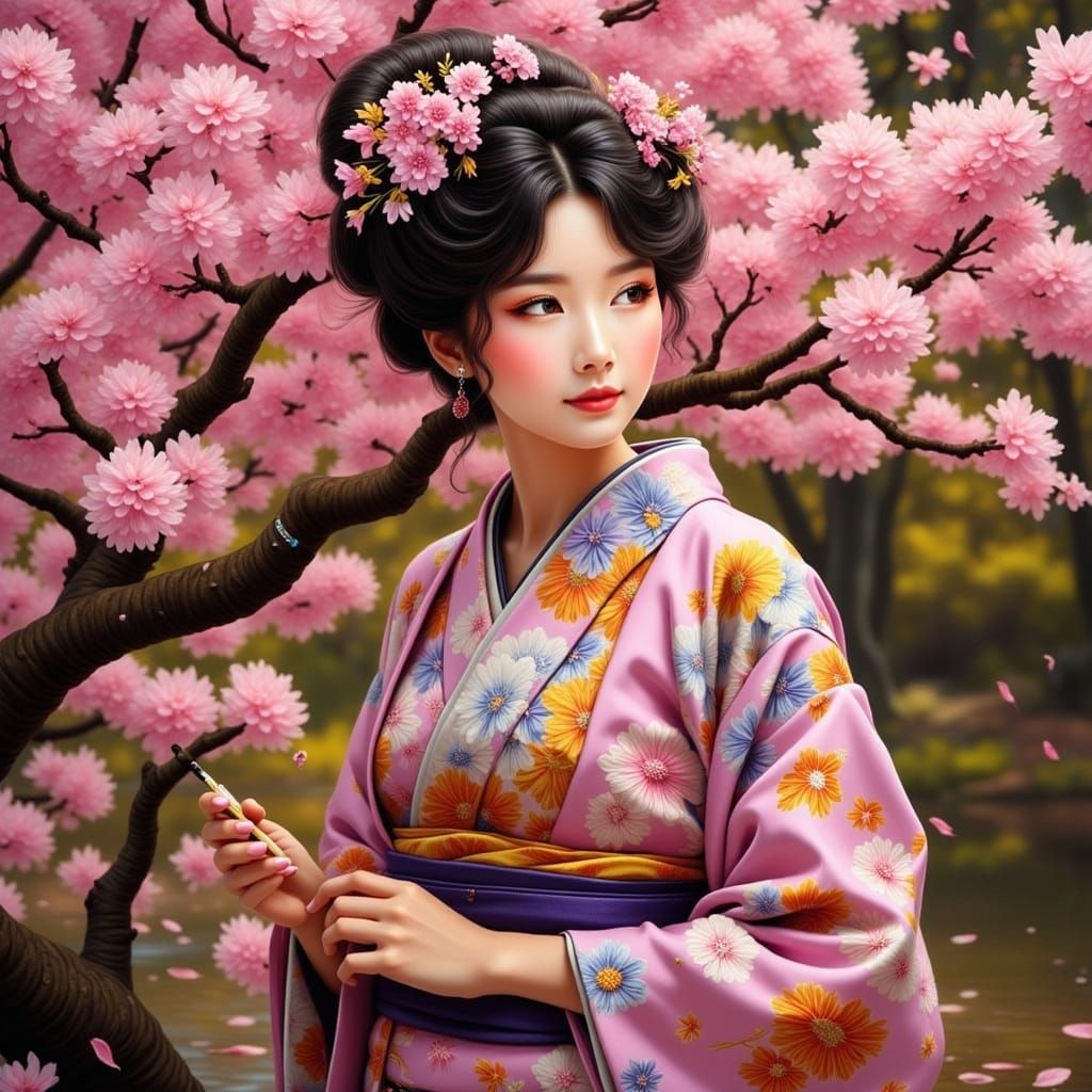 Elegant Young Woman in Traditional Kimono