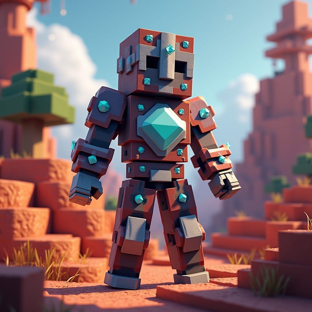 Minecraft Character in Diamond Armor, Unreal Engine Render