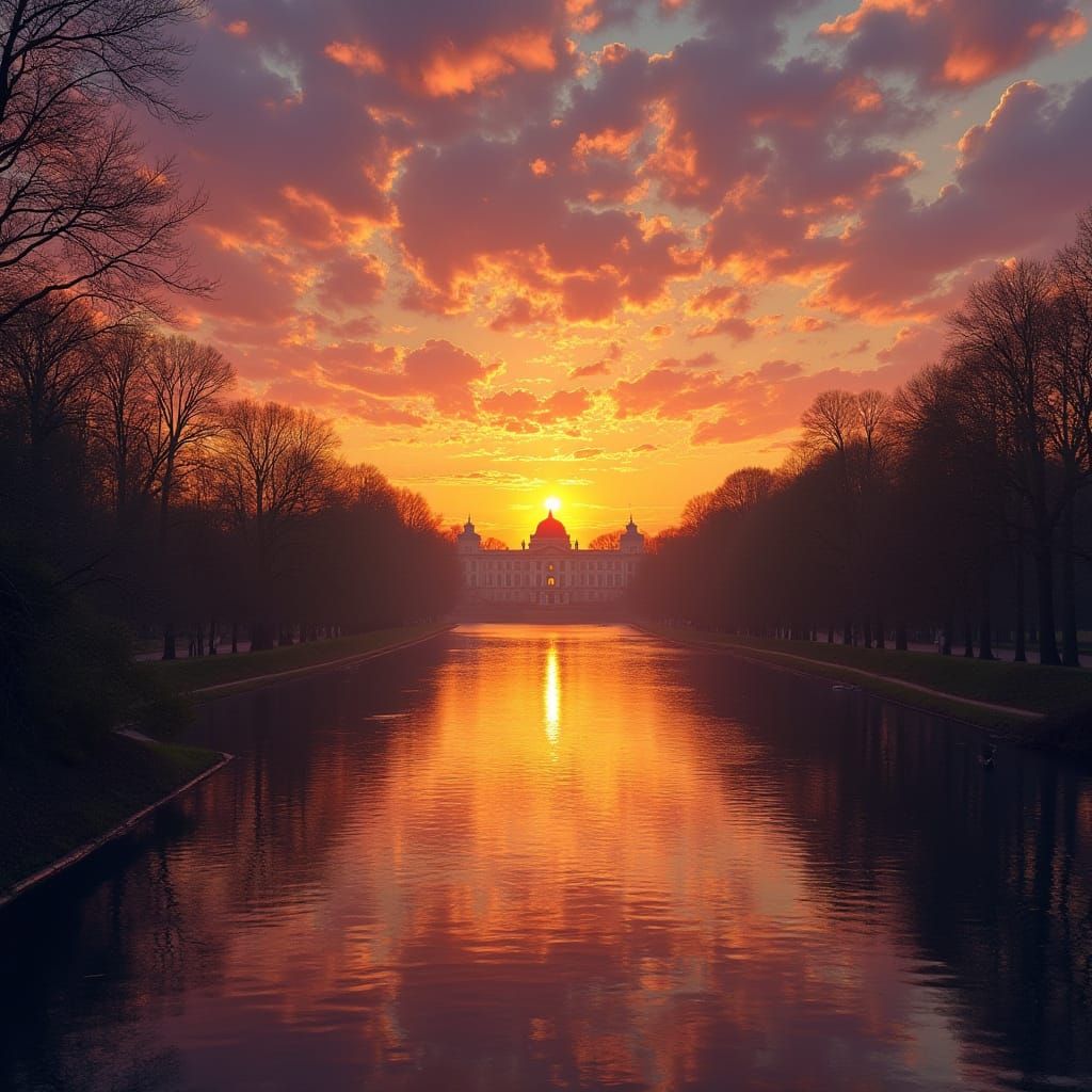 Breathtaking Sunset Over Potsdam Palace Gardens