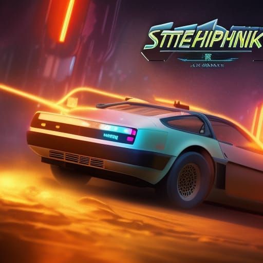 Steampunk Delorean in Detailed Matte Painting Style