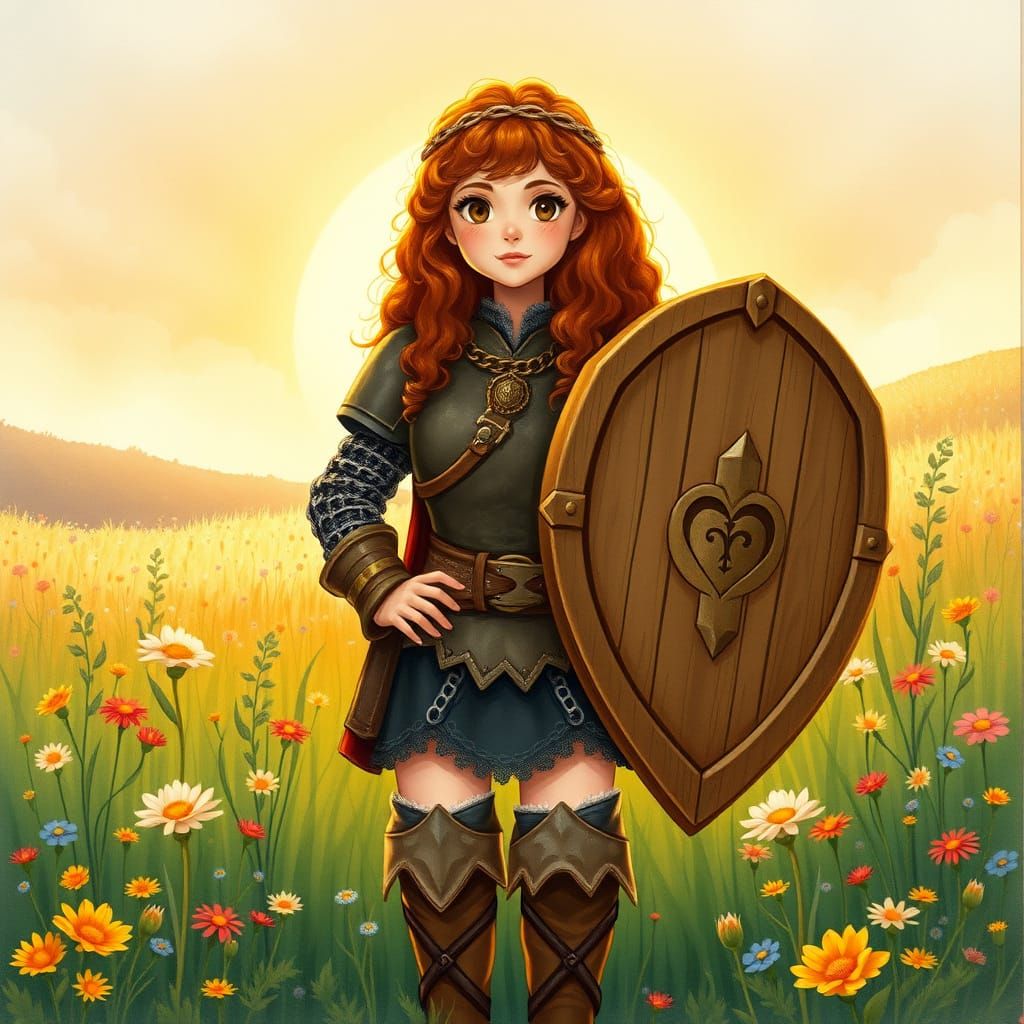 Whimsical Hobbit Paladin Surrounded by Wildflowers in Earthy...