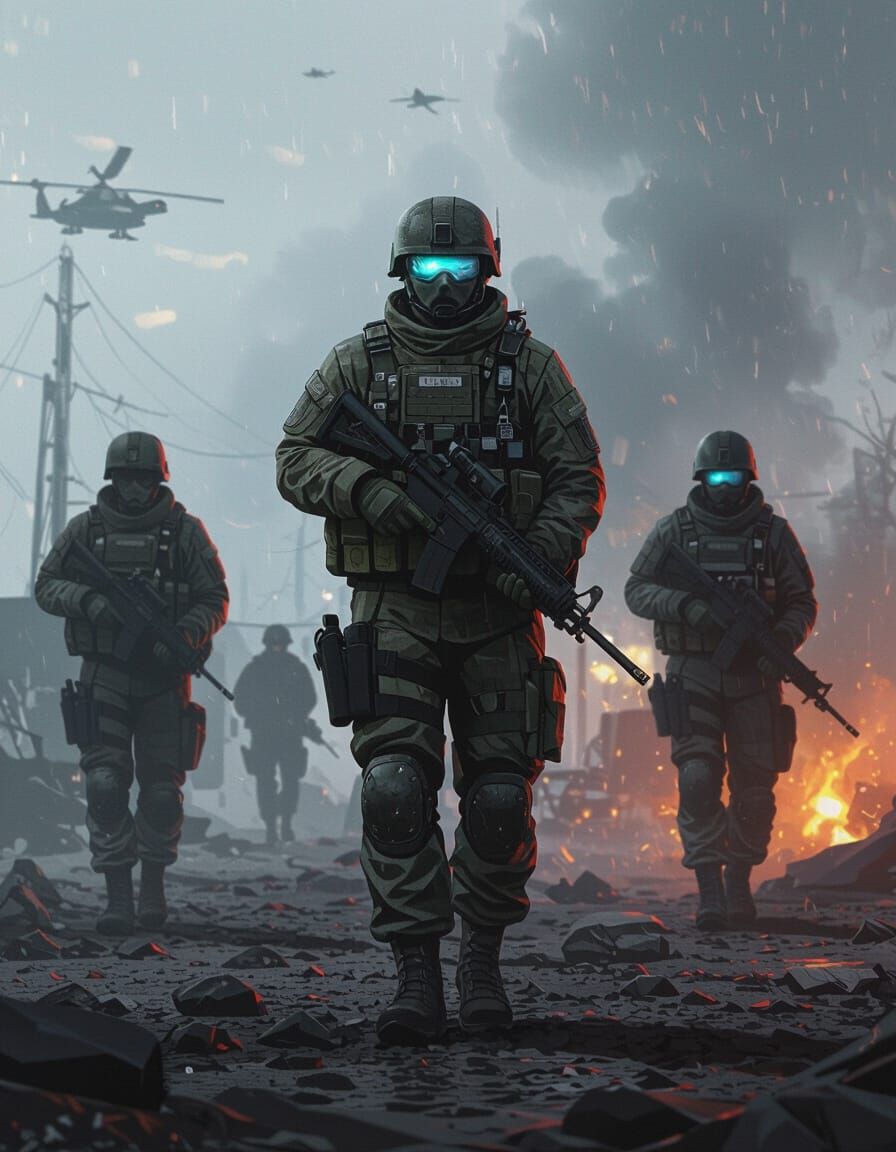 Modern Soldiers in Hostile Zone, Cinematic Lighting