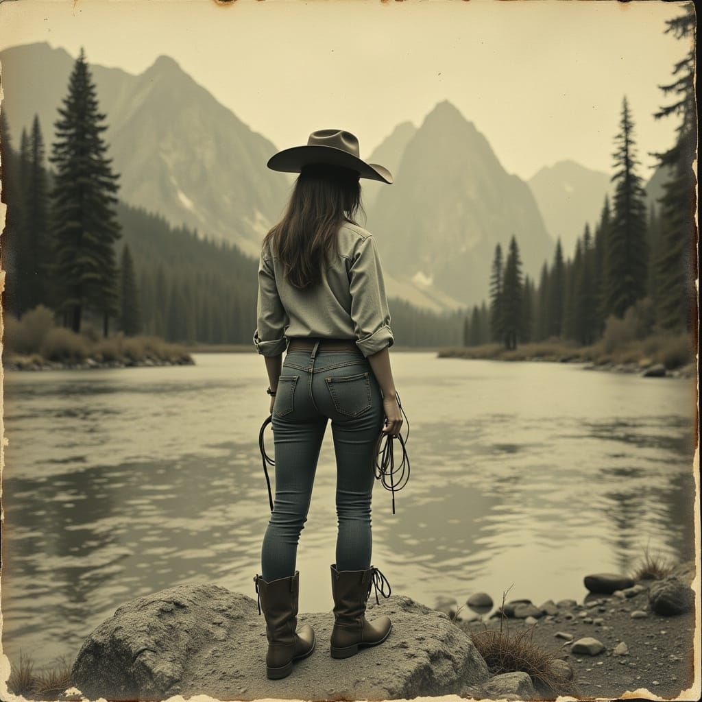 Vintage Cowgirl in Western Landscape Photo