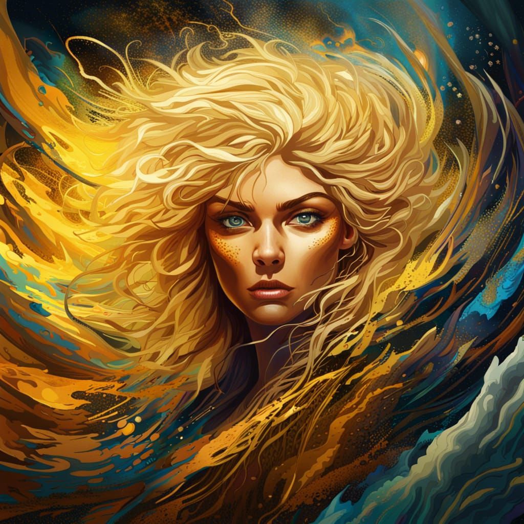 Dynamic Woman in Energy Field, Digital Art