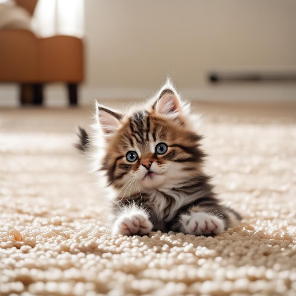 Fluffy Kitten Rolls on Back and Waves Legs