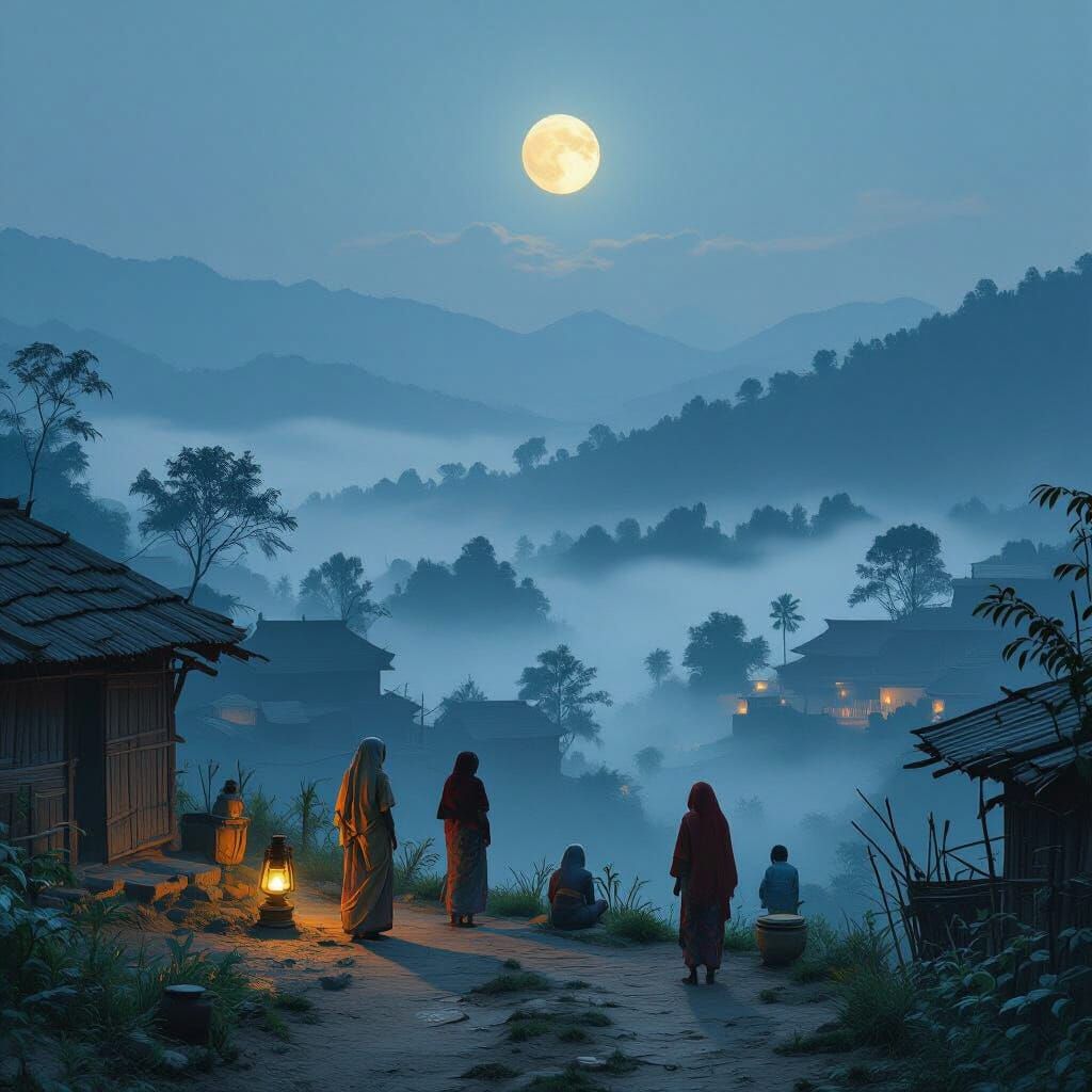 Misty Valley Village at Twilight: Cinematic Style