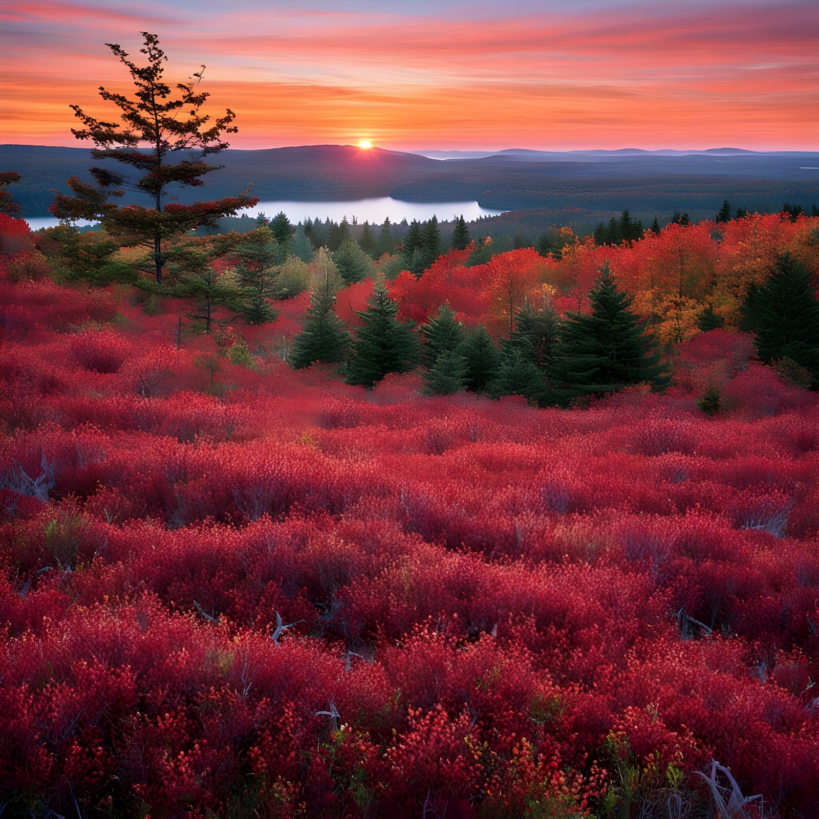 Red Blueberry Bushes. Maine