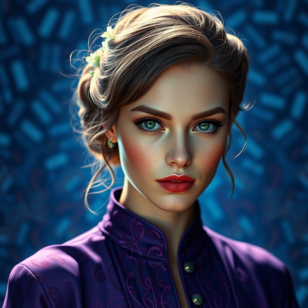 Green-Eyed Woman Portrait in Art Nouveau Style