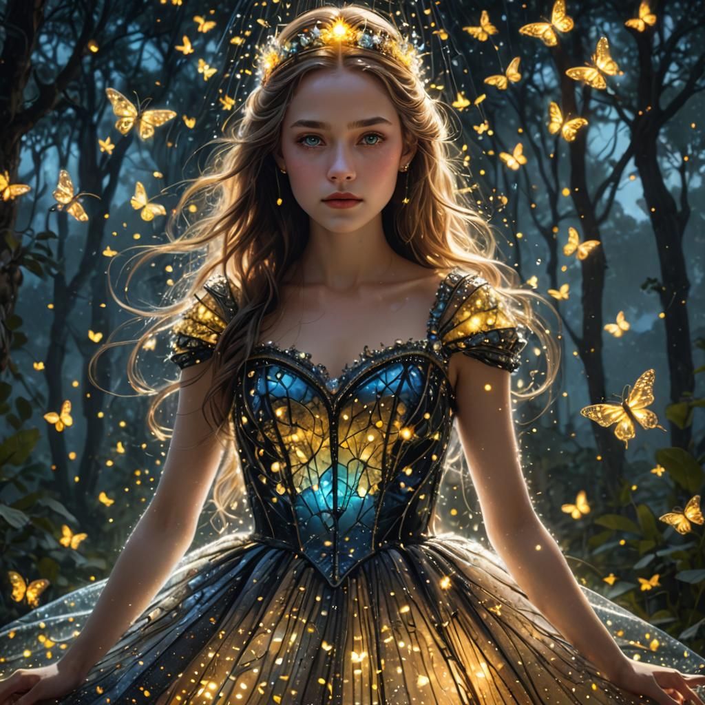 Princess with Firefly Dress: Digital Double Exposure