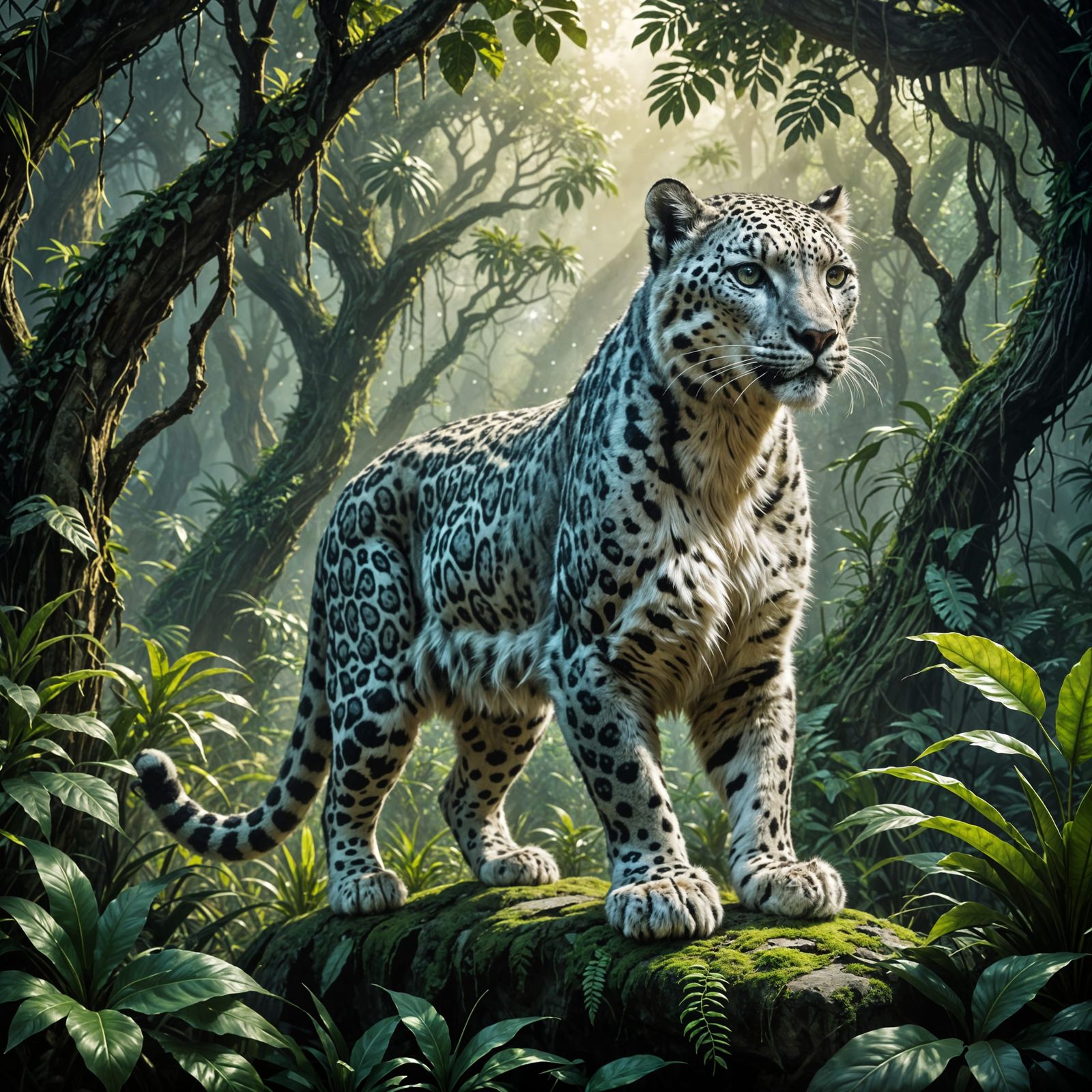 Anthropomorphic Snow Leopard in Alien Jungle - Concept Art